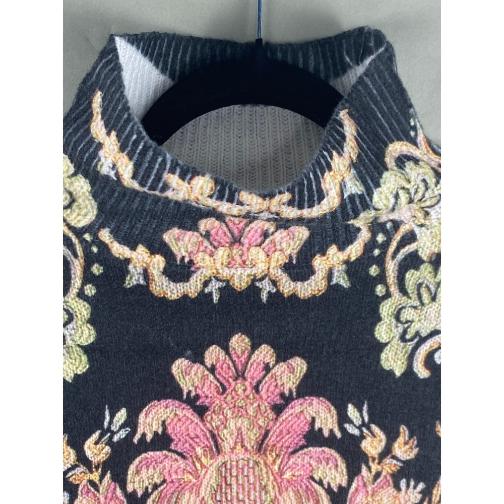 Women Tapestry Floral Mock Neck Sweater 2XL Black Knit Pullover Whimsigoth - Picture 3 of 9